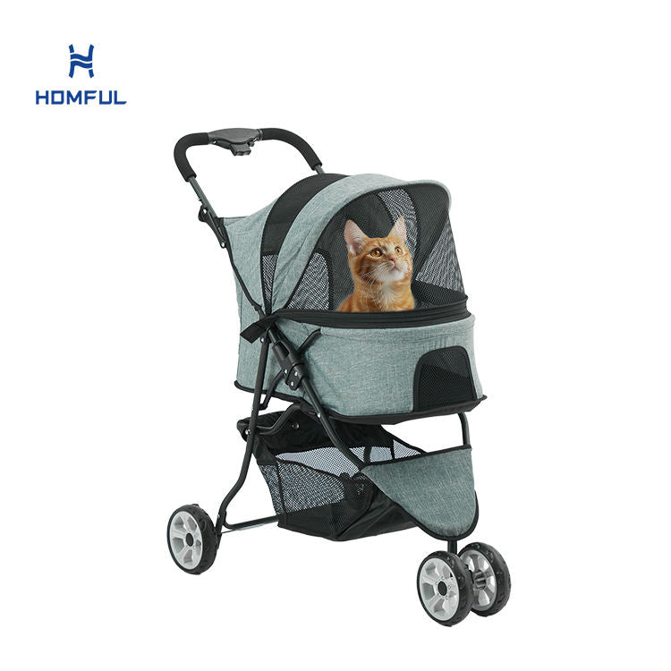 Oxford cloth 3-wheel detachable rolling dog stroller, detachable and foldable, spacious luxury pet stroller