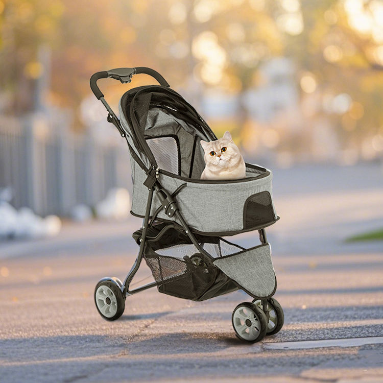 Oxford cloth 3-wheel detachable rolling dog stroller, detachable and foldable, spacious luxury pet stroller